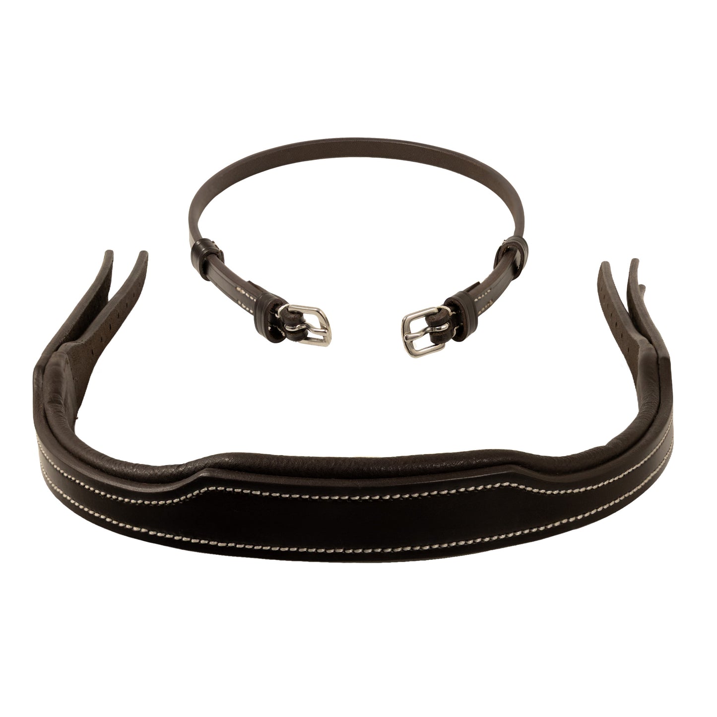 Crownpiece - White Stitched Snaffle Bridle - 4/8" Wide Cheek Straps - Brown