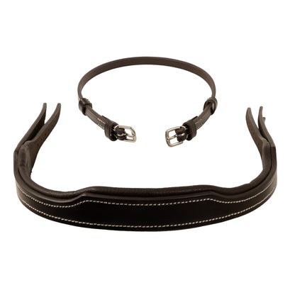 Crownpiece - White Stitched Snaffle Bridle - 4/8" Wide Cheek Straps - Brown