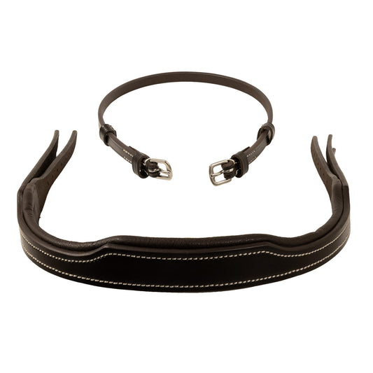 Crownpiece - White Stitched Snaffle Bridle - 4/8" Wide Cheek Straps - Brown