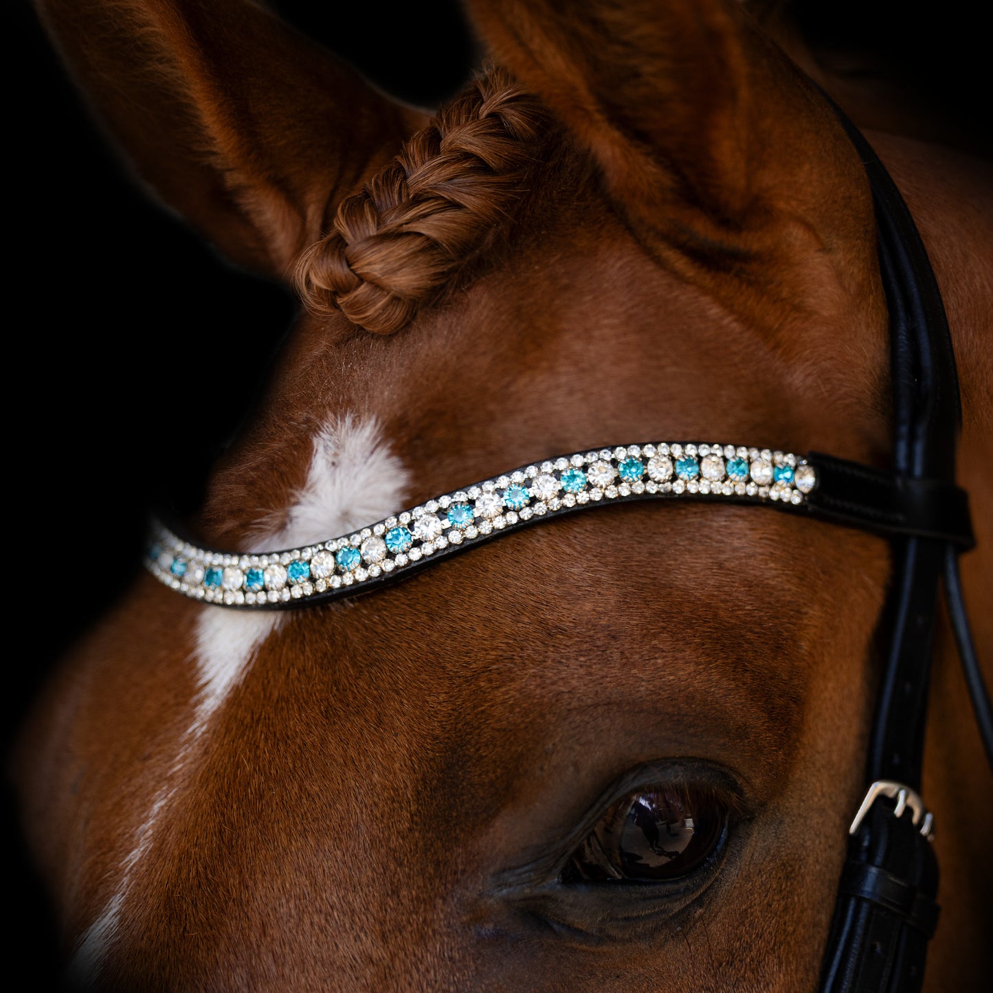 Browband - GLOW - Turquoise and Clear Crystal - Black