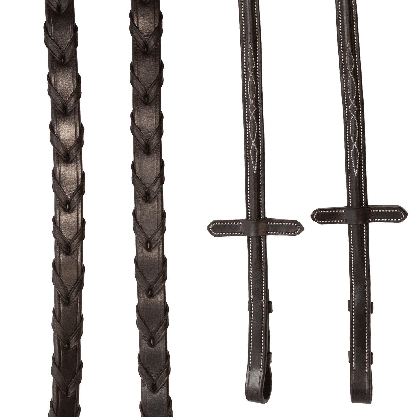 Reins - Laced Leather with Fancy Stitch - Brown