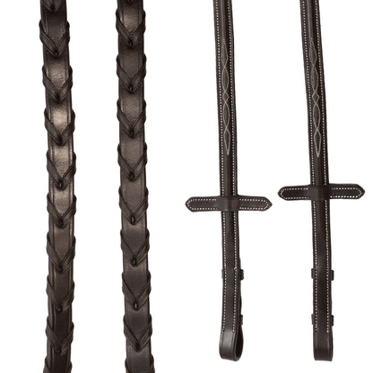 Reins - Laced Leather with Fancy Stitch - Brown